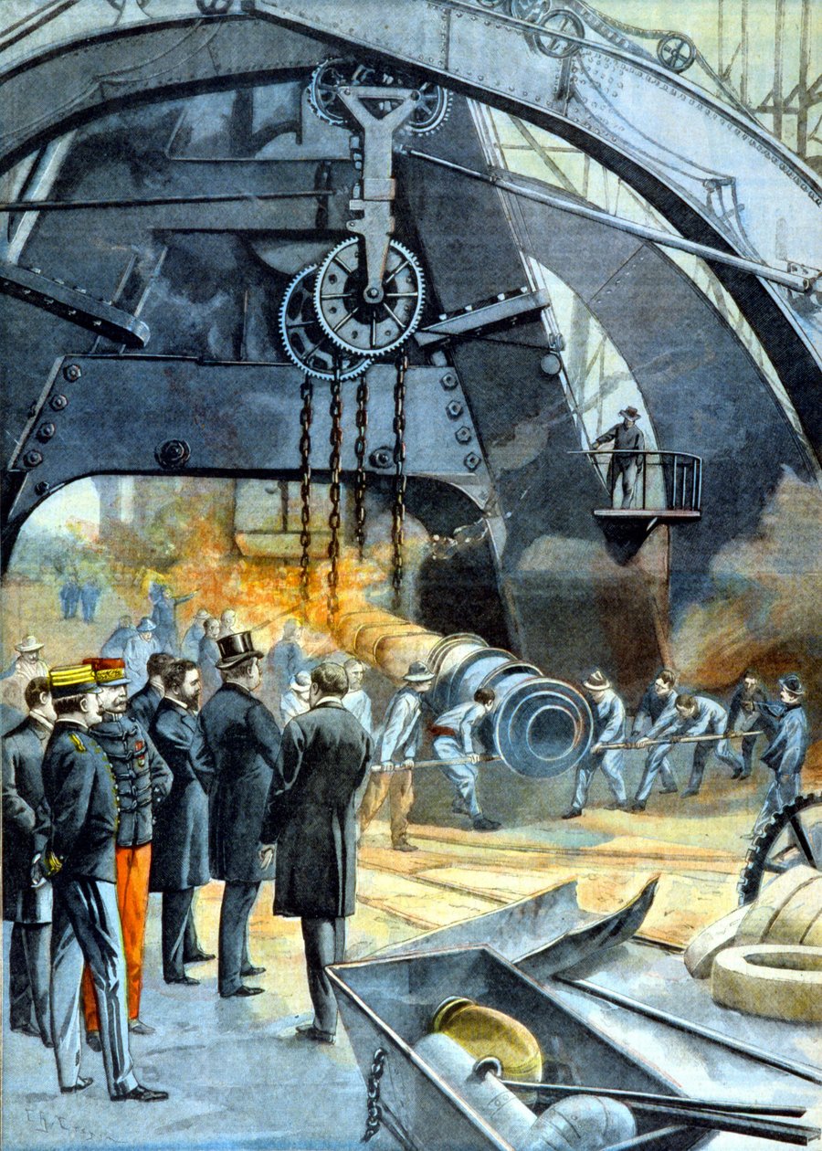 Koning Carlos I (Karel I van Portugal) bij de Ateliers du Creusot in "Le Petit Parisien" van 26/02/1899 door French School