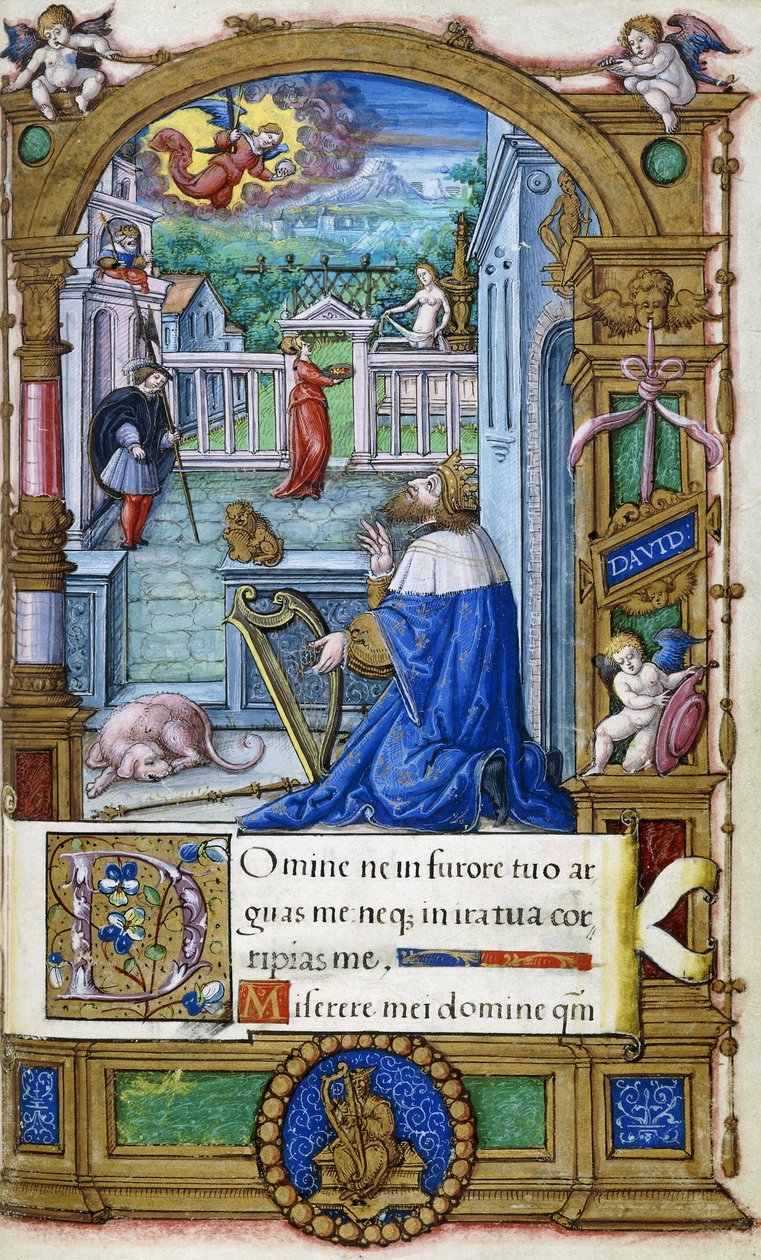 Koning David met een harp, uit een Getijdenboek gemaakt voor Francois I, c.1532-1540 door French School