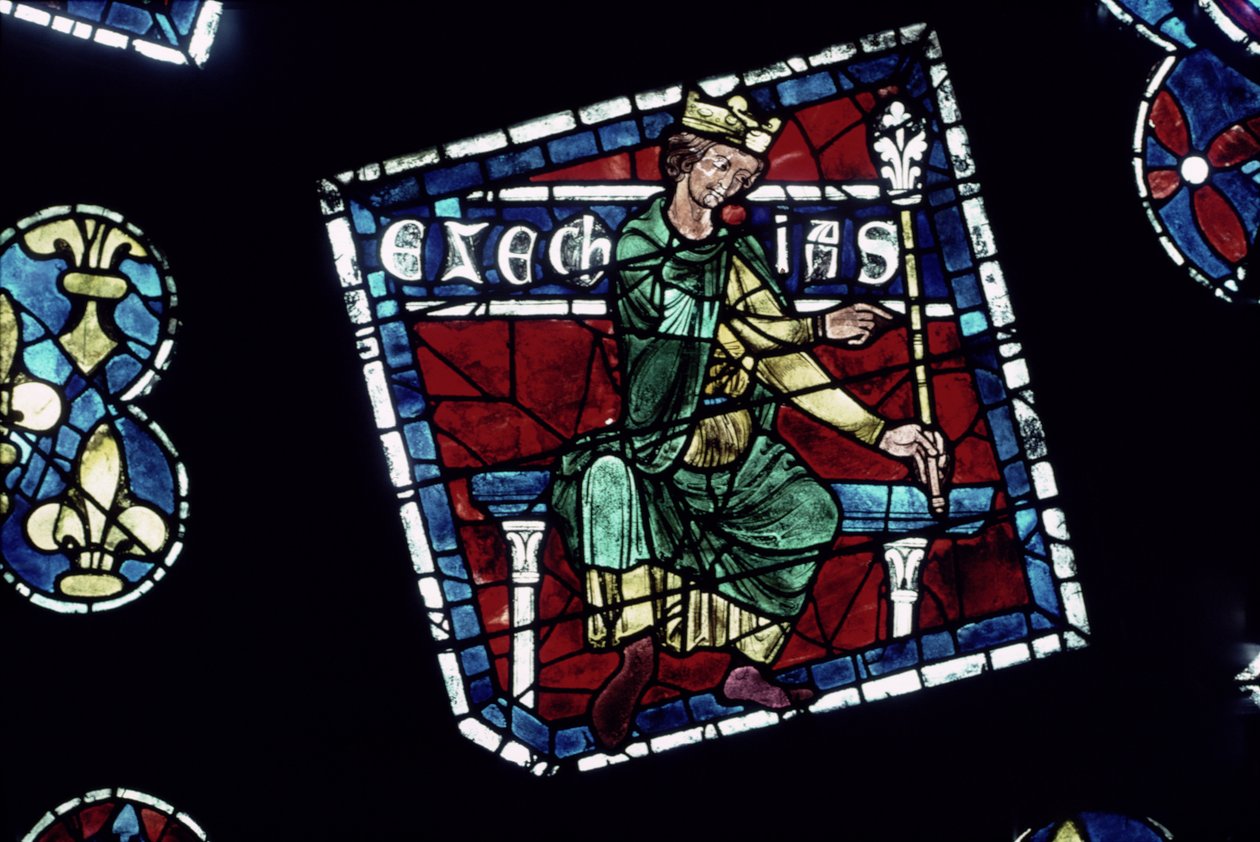 Koning Hizkia, detail (noord roosvenster, c.1223) door French School