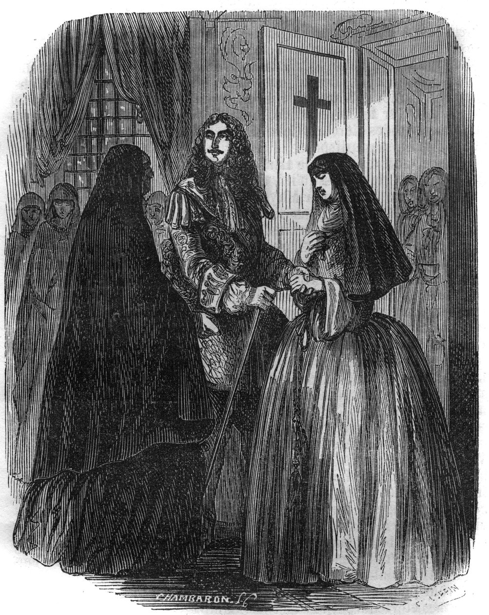 Koning van Frankrijk Lodewijk XIV (1638-1715) met Louise Francoise de la Valliere (1644 - 1710). Gravure uit de 19e eeuw. door French School