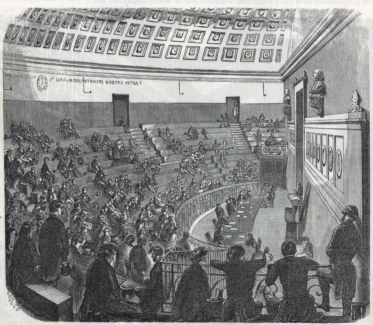 De School voor Geneeskunde van Parijs - het grote amfitheater - Gravure in 