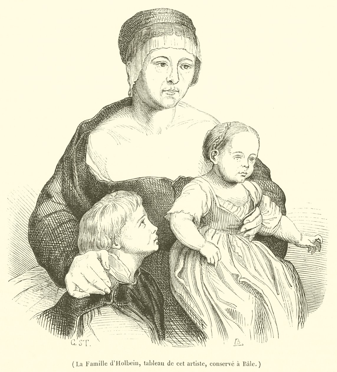 De familie van Holbein (gravure) door French School