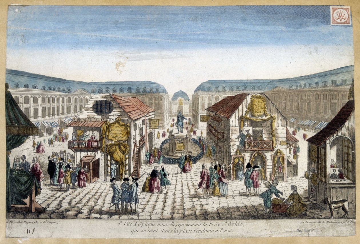 La Foire St Ovide, Place Vendome in Parijs - gravure door French School