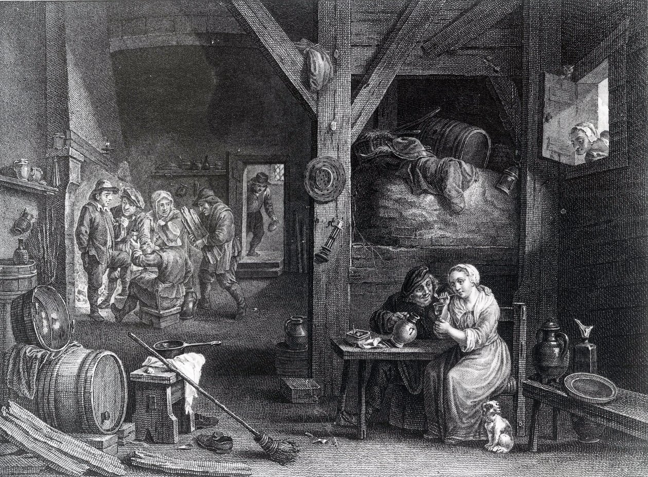 La Fumeuse, prent door Jean Baptiste Patas naar David Teniers de Jongere, 1786-1808 door French School