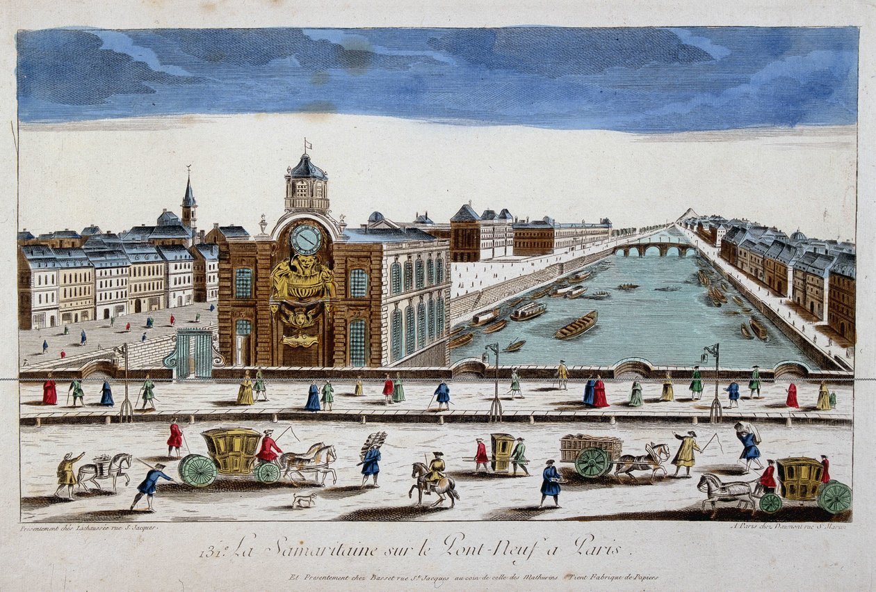 La Samaritaine (waterpomp) op de Pont Neuf in Parijs - optisch zicht door French School