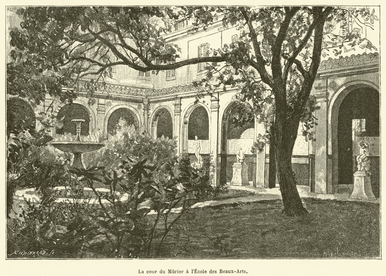 De binnenplaats van Murier aan de Ecole des Beaux-Arts (gravure) door French School