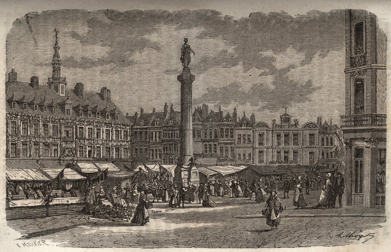 De Grote Markt in Lille - gravure in 
