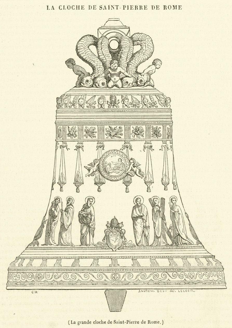 De grote klok van de Sint Pieter in Rome (gravure) door French School