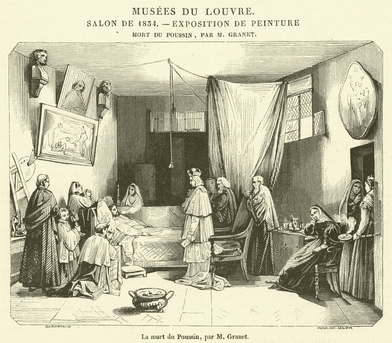 De dood van Poussin (gravure) door French School