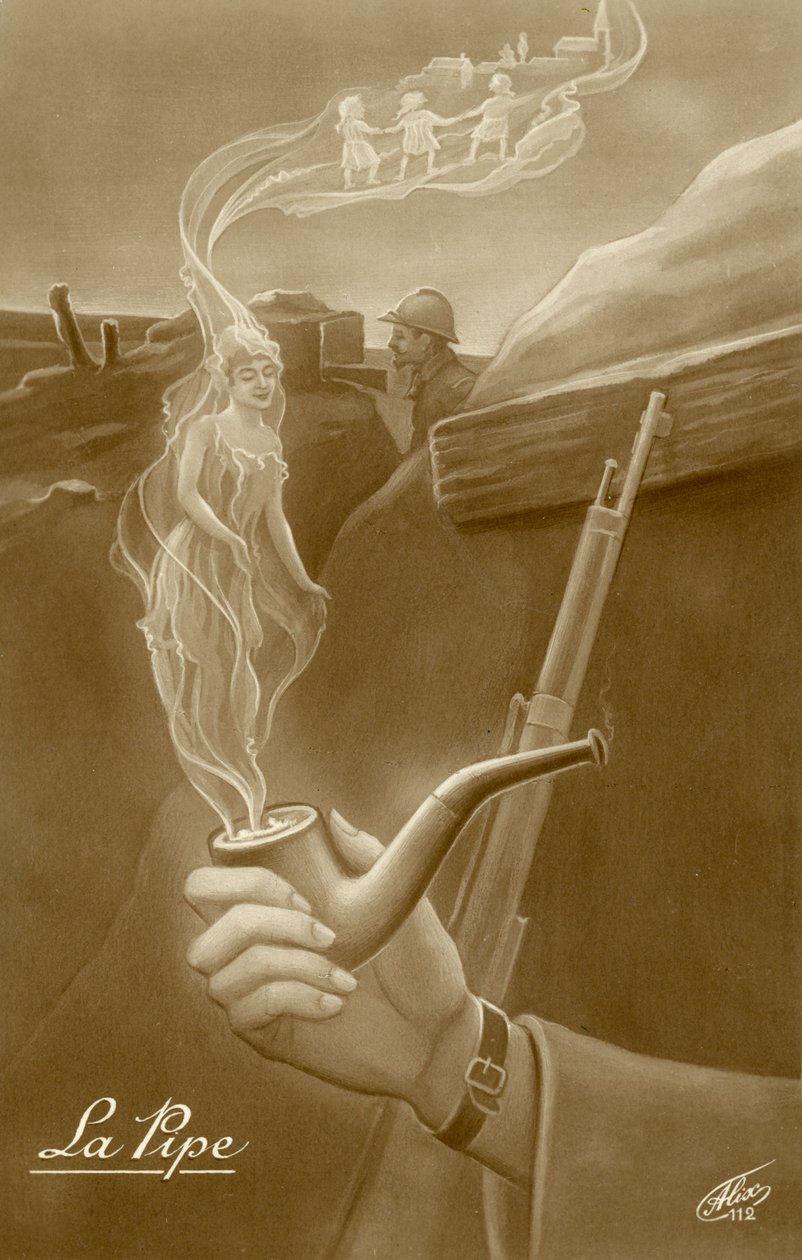 La pipe, Franse ansichtkaart uit de Eerste Wereldoorlog (litho) door French School