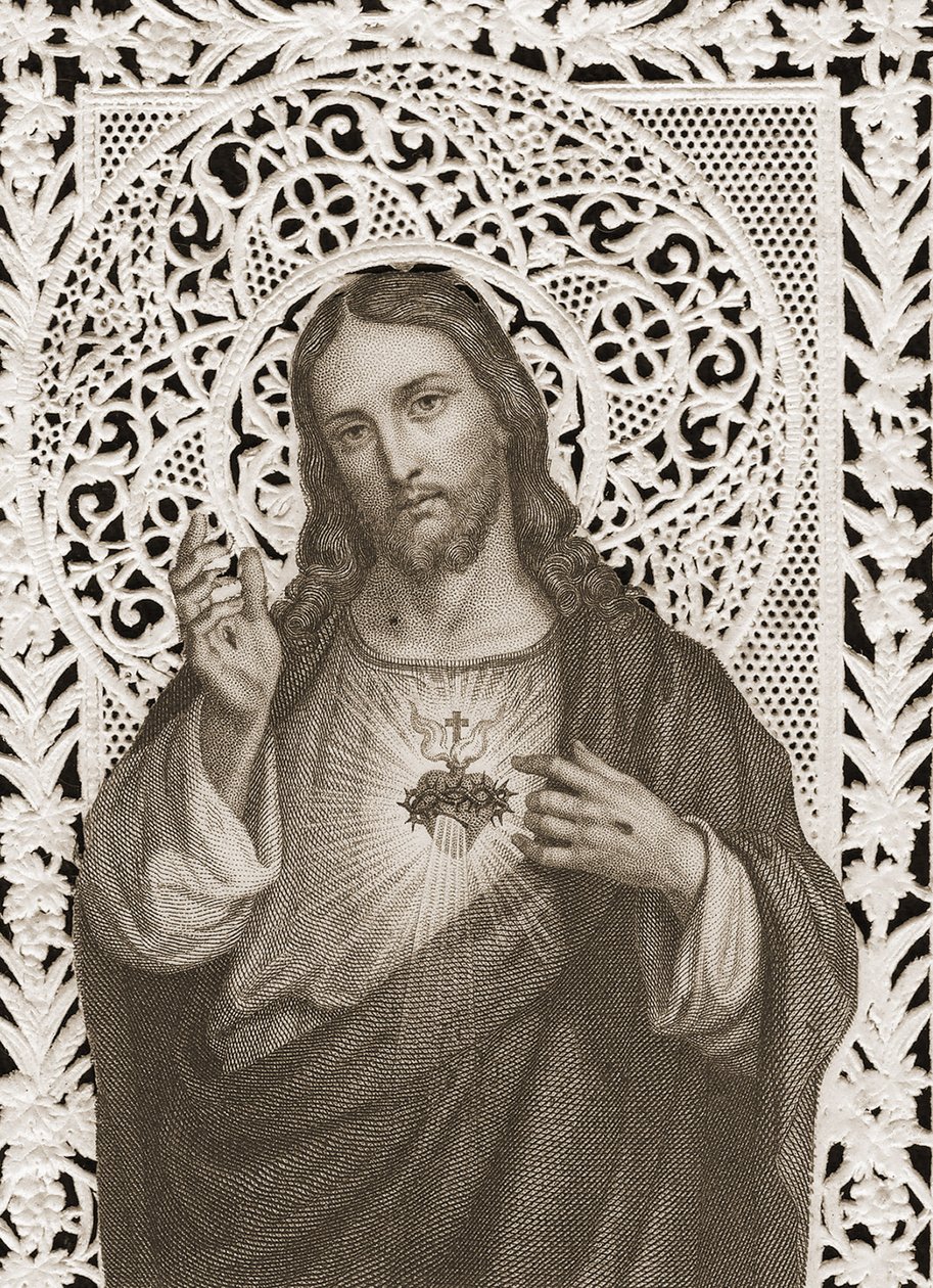 Kantkaart met het Heilig Hart van Jezus, 19e eeuw door French School