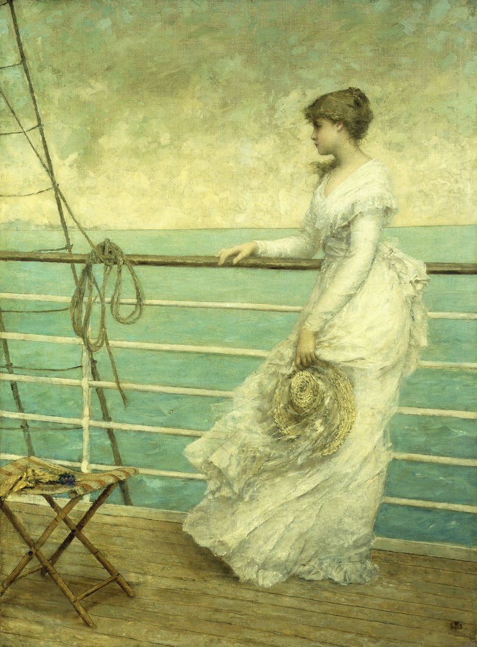 Dame op het dek van een schip door French School