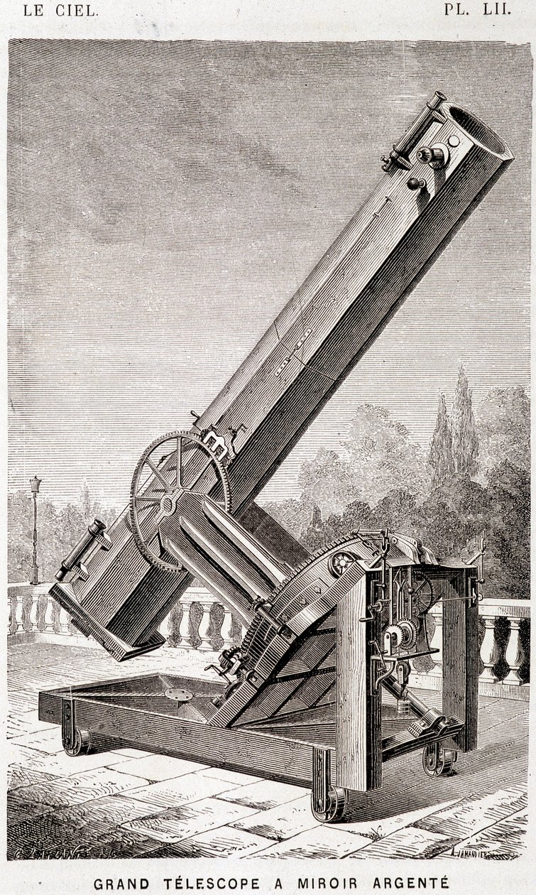 Grote zilveren spiegeltelescoop (Léon Foucault systeem), equatoriaal gemonteerd voor het Marseille Observatorium - in "De Hemel" door Amédée Guillemin, Hachette, Parijs door French School