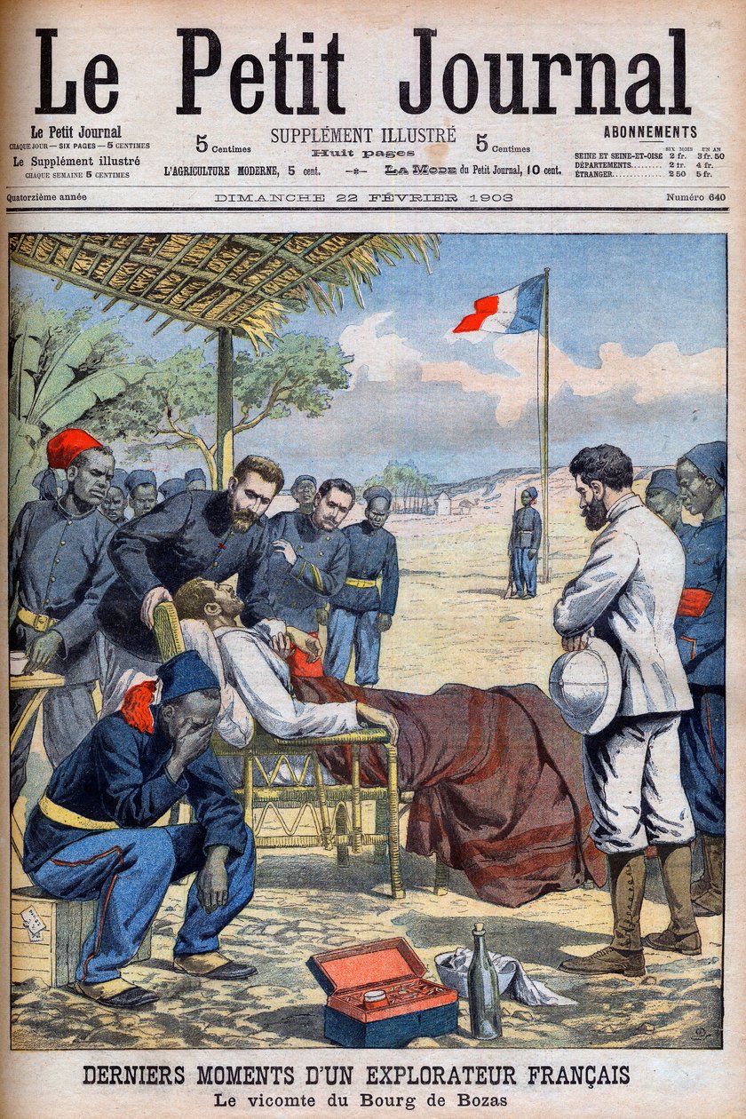 Laatste momenten van een Franse ontdekkingsreiziger Viscount Pierre Marie Robert Du Bourg de Bozas in tropisch Afrika door French School