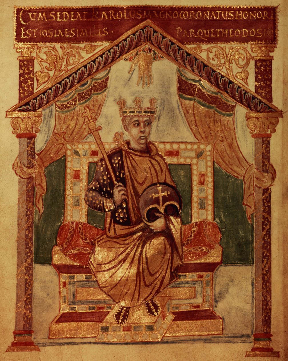 Karel de Grote (Carolus Magnus, Charles the Great) (747-814) Koning der Franken en Christelijke Keizer van het Westen, uit het Psalter van Karel de Stoute door French School