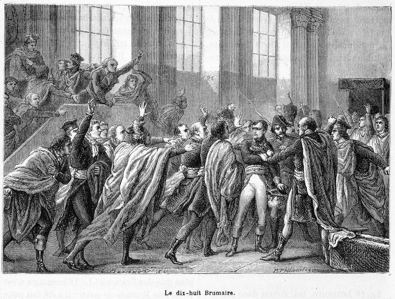 Le 18 Brumaire jaar 8: staatsgreep van Napoleon in Saint-Cloud in de Raad van de Vijfhonderd (zaal van de 500) - in 
