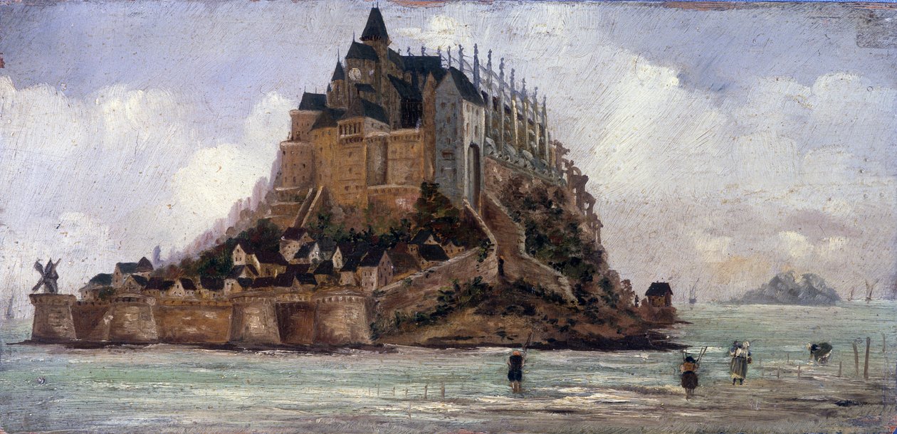 Le Mont Saint-Michel bij laag tij door French School