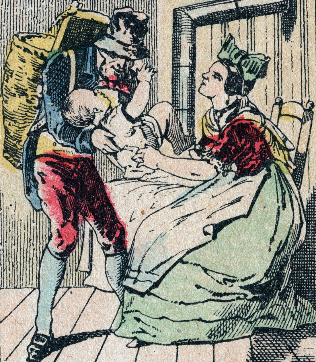Le Pere Fouettard Franse figuur voor de geselende vader, legendarische figuur uit de folklore die stoute kinderen straft en de ongehoorzame opsluit, Epinal afbeelding 19e eeuw (gravure) door French School