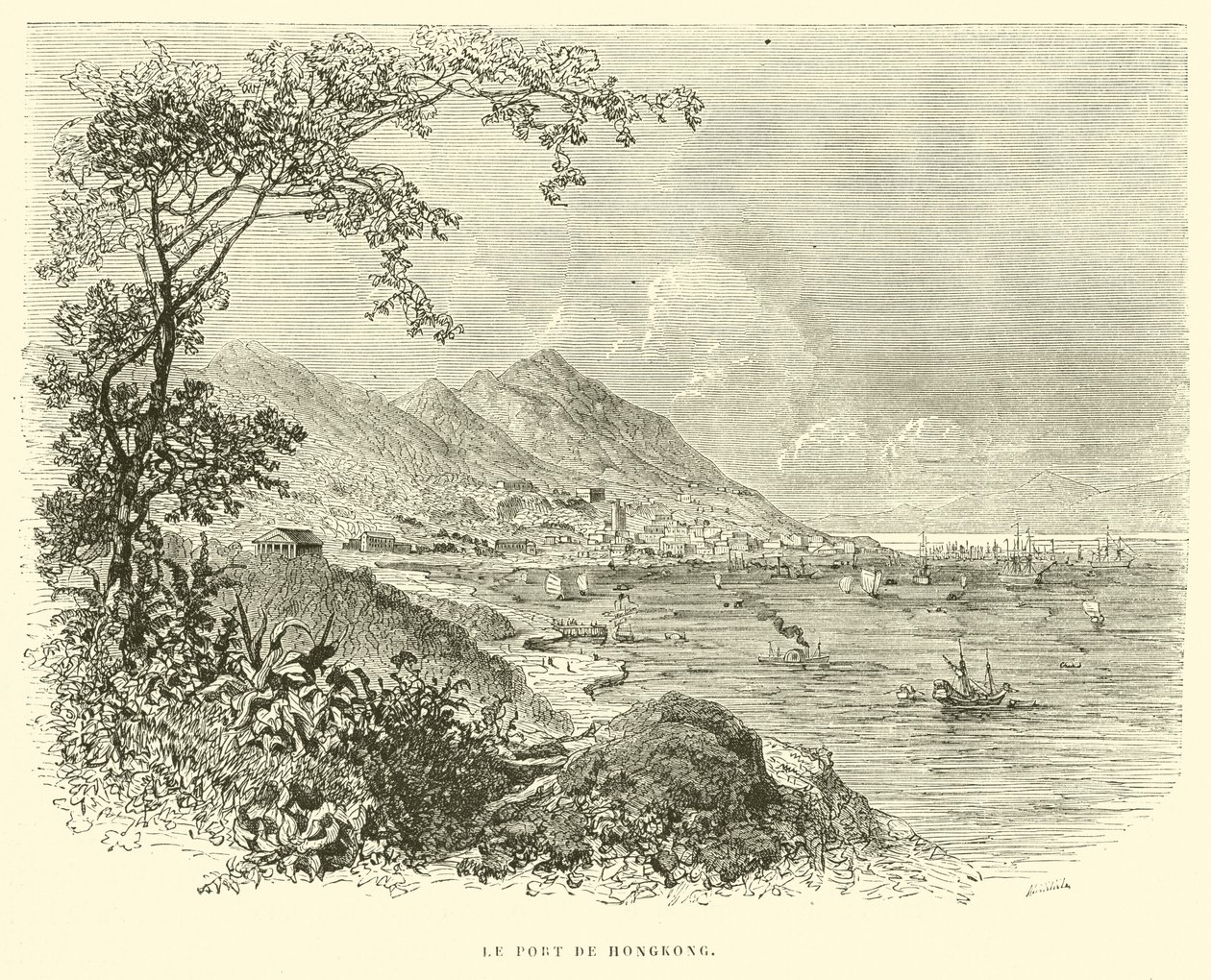 Le Port de Hongkong (engraving) door French School