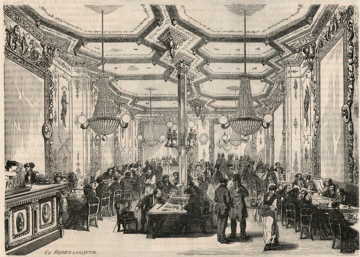 Le cafe Pierron in Parijs in de 19e eeuw - Gravure in 