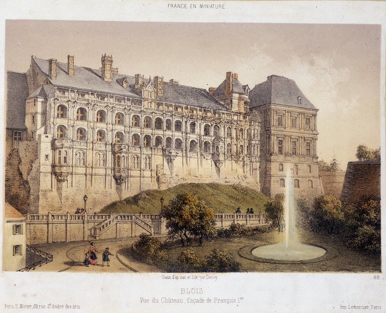 Het kasteel van Blois - lithografie door French School