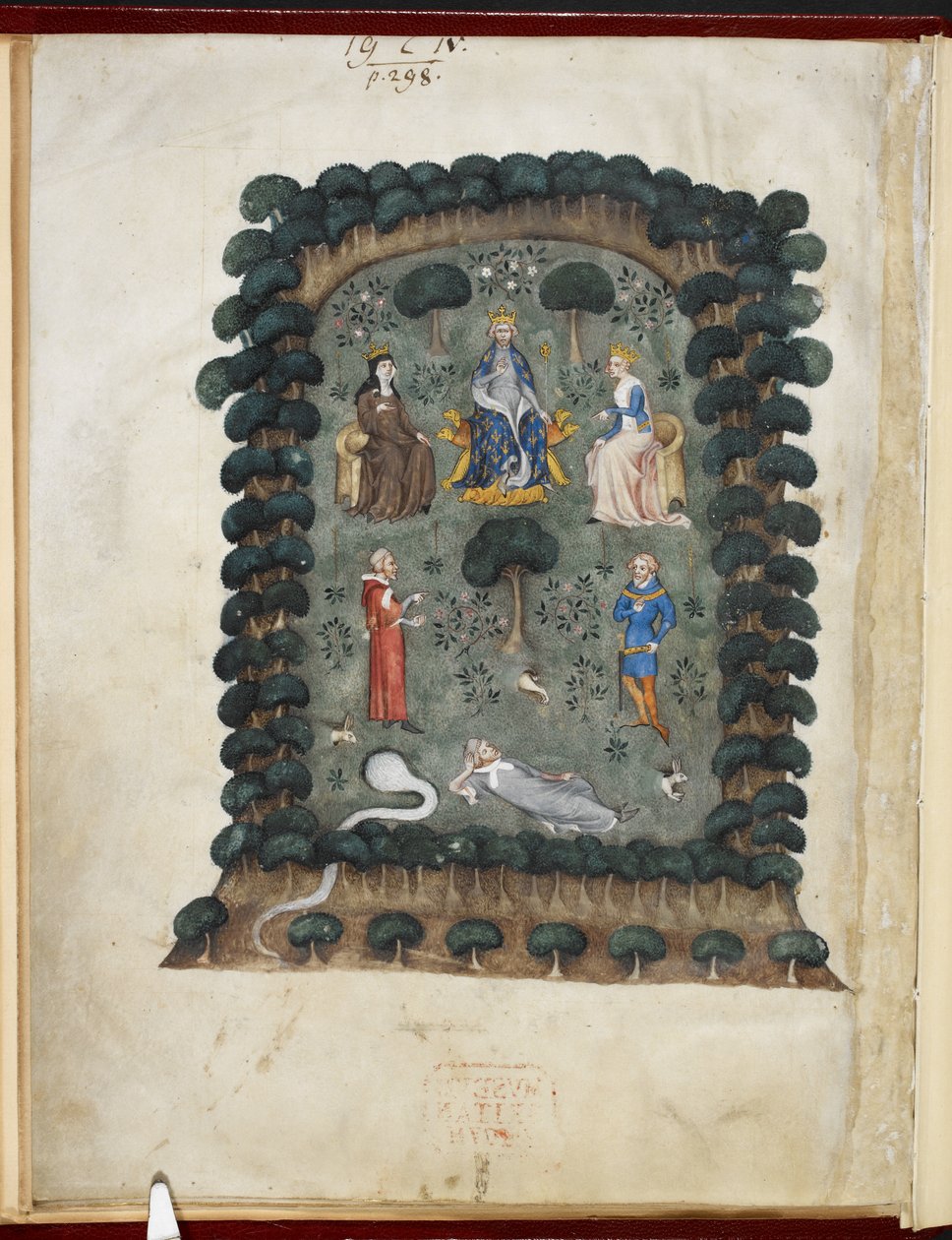 Le songe du vergier, toegeschreven aan Évrart de Trémaugon, Royal MS 19 C IV, f.1v door French School