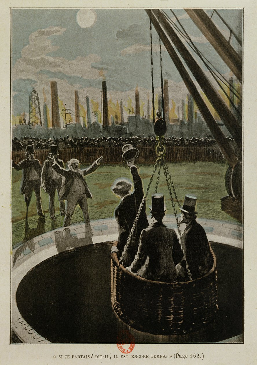 Vertrek naar de maan, uit Van de aarde naar de maan door Jules Verne gepubliceerd in 1865 door French School
