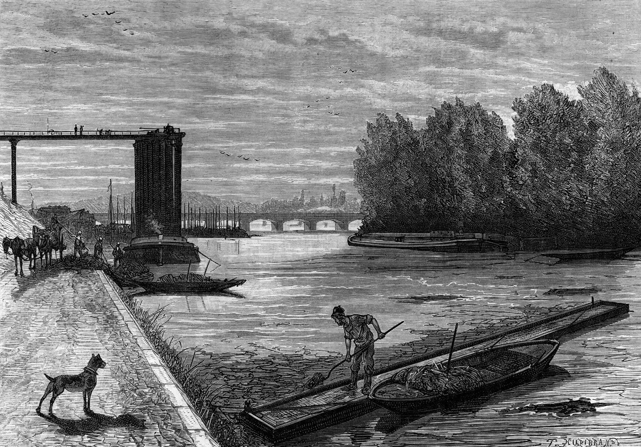 Het afromen van de Seine. Gravure in 