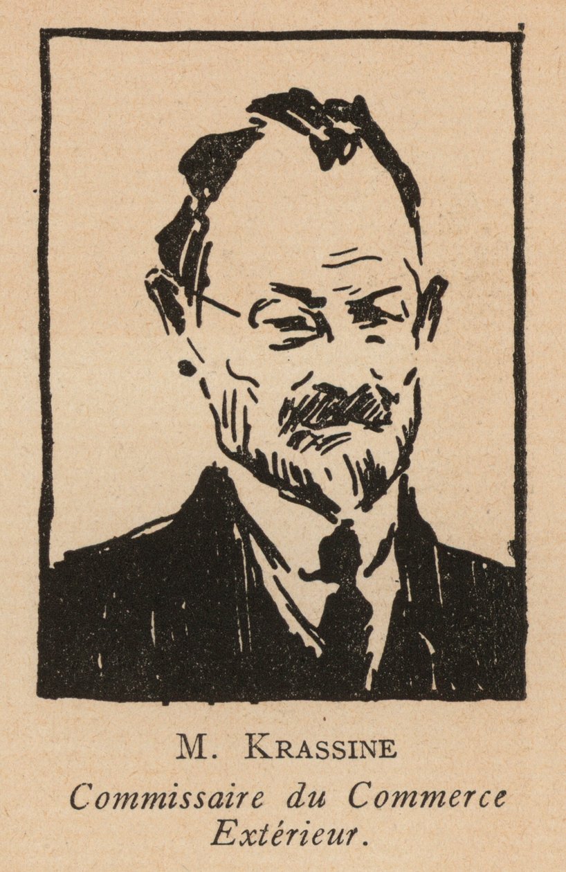 Leonid Krasin, Russisch bolsjewistisch revolutionair politicus en Volkscommissaris voor Buitenlandse Handel (litho) door French School