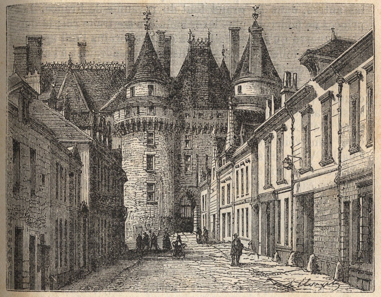 De kastelen van de Loire: het kasteel van Langeais (Indre-et-Loire) - gravure in 