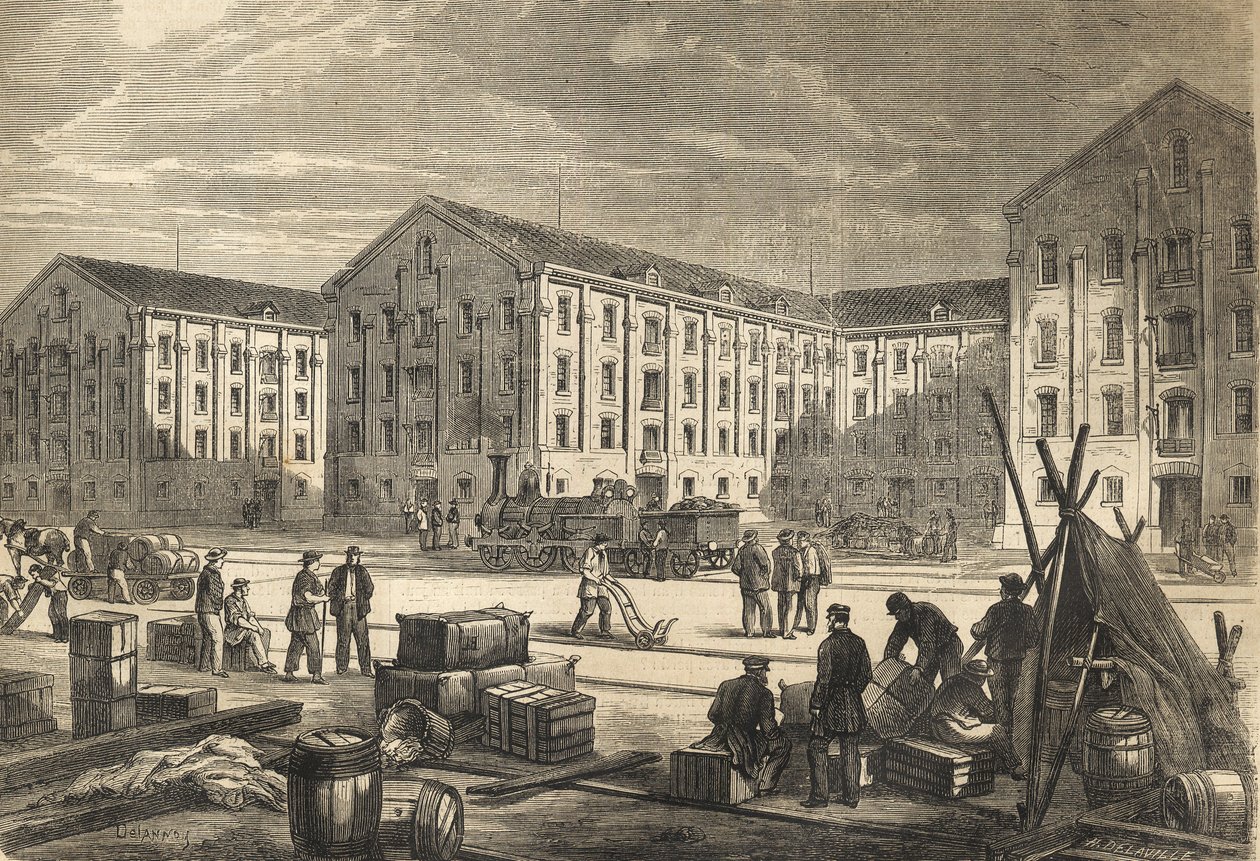 De dokken van Rouen in 1866 - gravure door French School