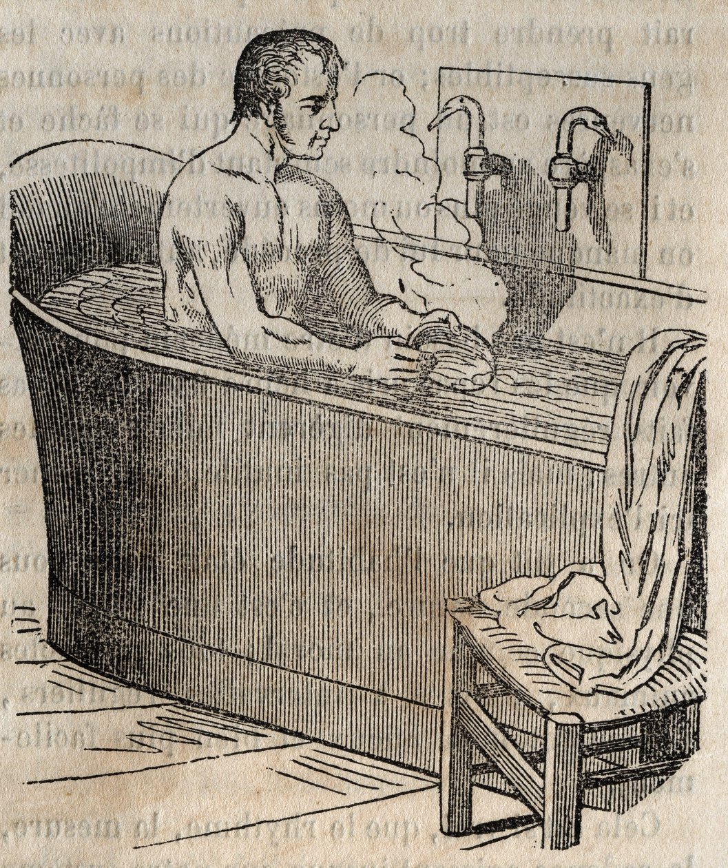 De gebaren van het bad - Hygiëne in de 19e eeuw - man in een badkuip - gravure in 