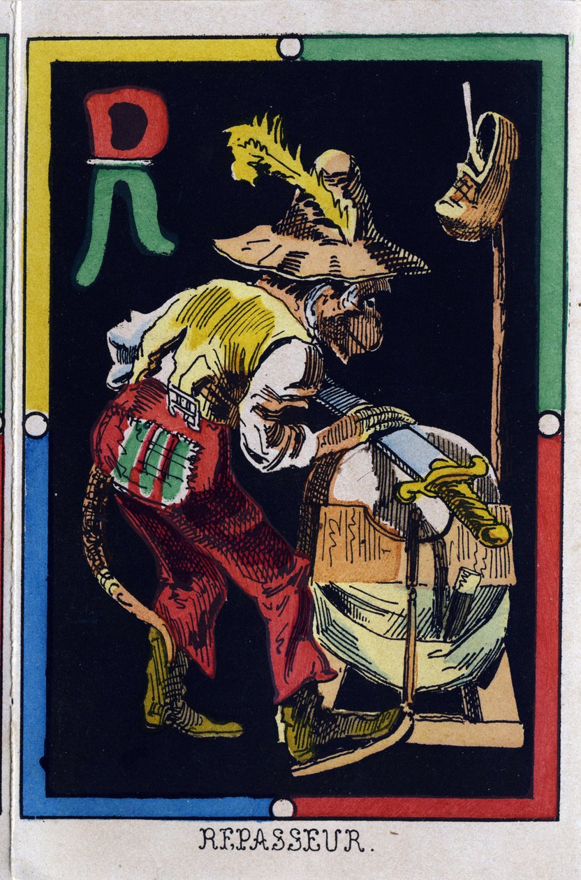 Letter R als een pastoor. Alfabet van apen. Houtsnede. Beeldvorming van Epinal door French School