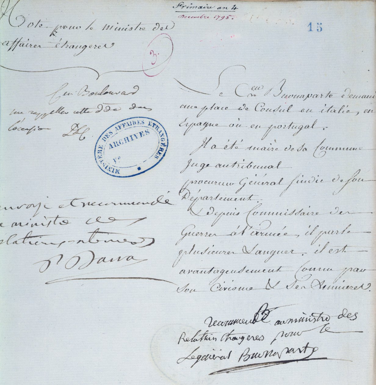 Aanbevelingsbrief ondertekend door Napoleon Bonaparte voor zijn broer, Joseph, december 1795 door French School