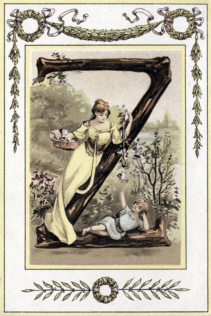 Letter die een moeder en haar zoon voorstelt, eind 19e eeuw (chromolithografie) door French School
