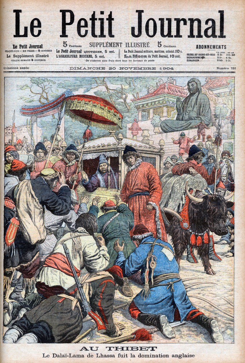 De 13e Dalai Lama van Lhasa (Thubten Gyatso) (1876-1933) vlucht voor Engelse overheersing in 