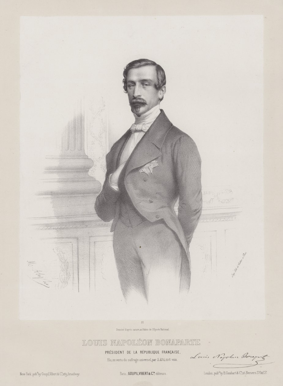 Lodewijk Napoleon Bonaparte, president van de Franse Republiek, c1848 (litho) door French School