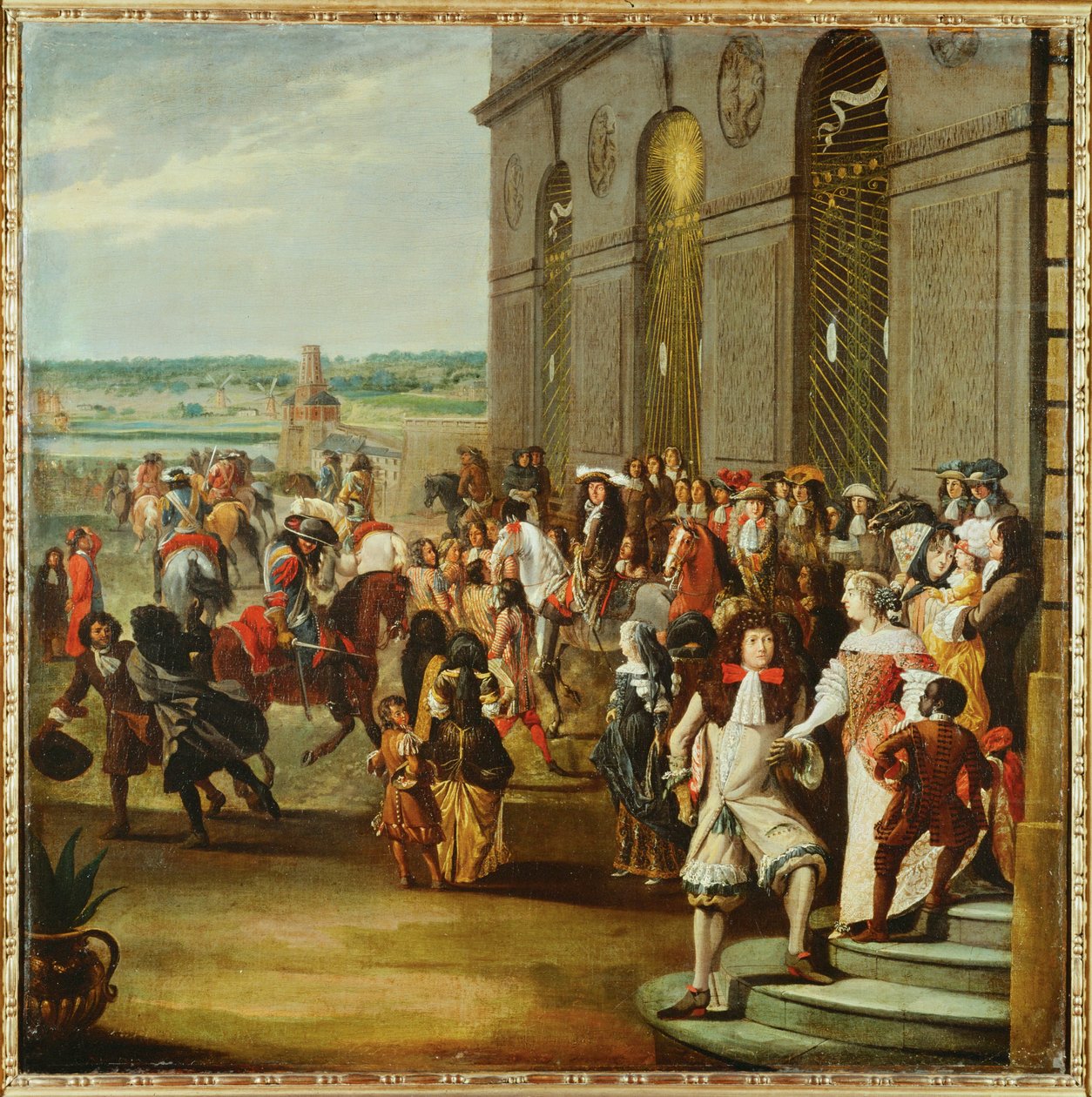 Louis XIV voor de grot van Thetis in de tuinen van Versailles ... door French School