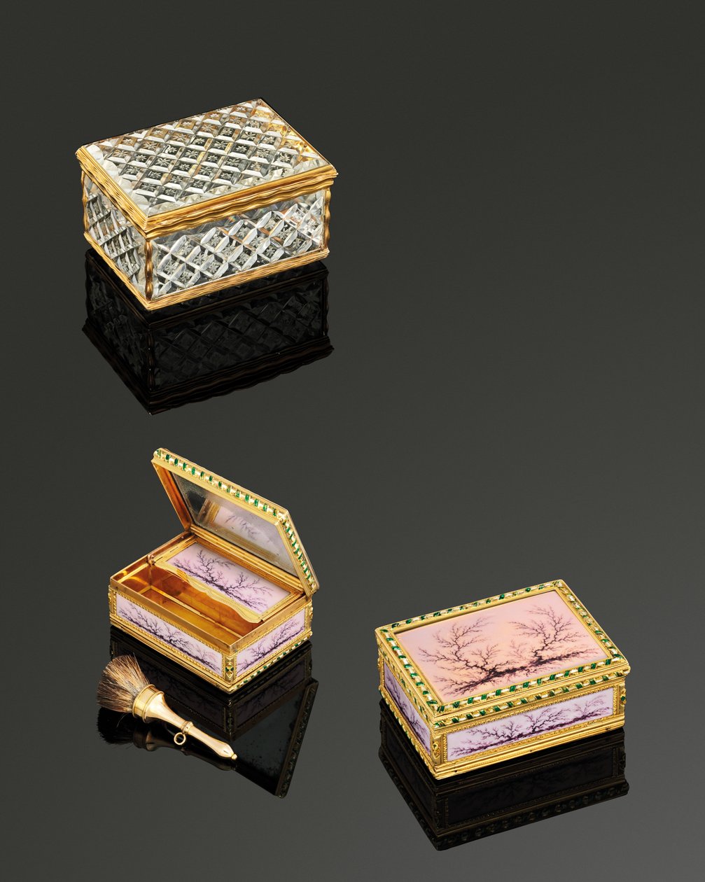 Louis XVI dubbel-openende geëmailleerde gouden Boite-à-Mouches, Parijs, 1778/79 door French School