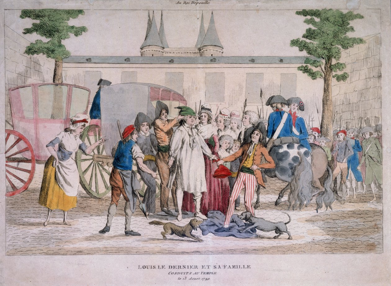 Lodewijk XVI en zijn familie naar de Tempel geleid door French School