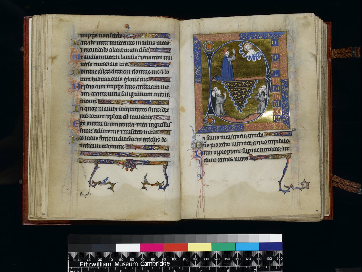 MS 300 f25v-26r, David bidt tot God, uit de Psalter en Getijden van Isabella van Frankrijk, Parijs, ca.1265-70 door French School