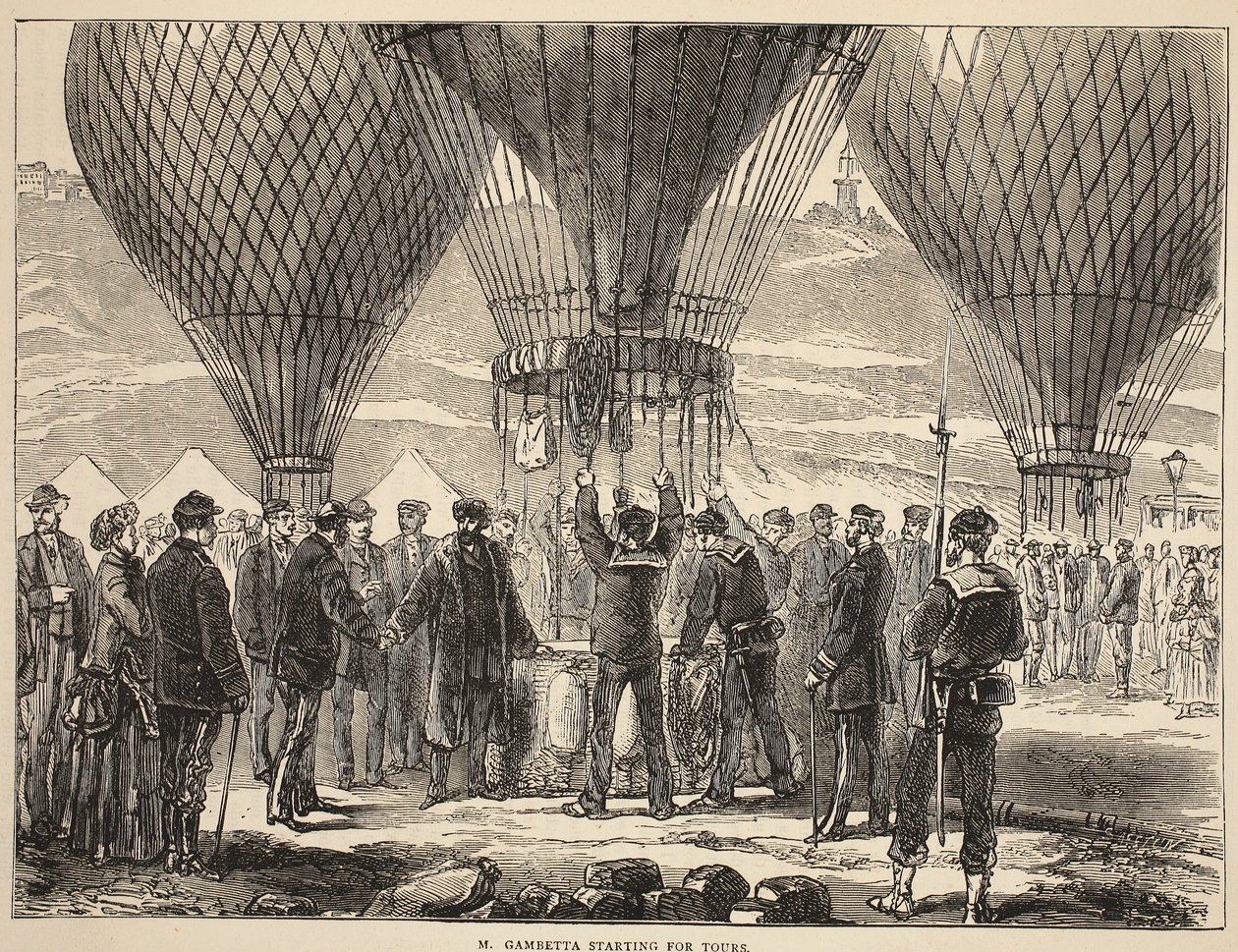 M. Gambetta vertrekt naar Tours, illustratie uit Cassells Geschiedenis van de Oorlog tussen Frankrijk en Duitsland, 1870-1871 door French School