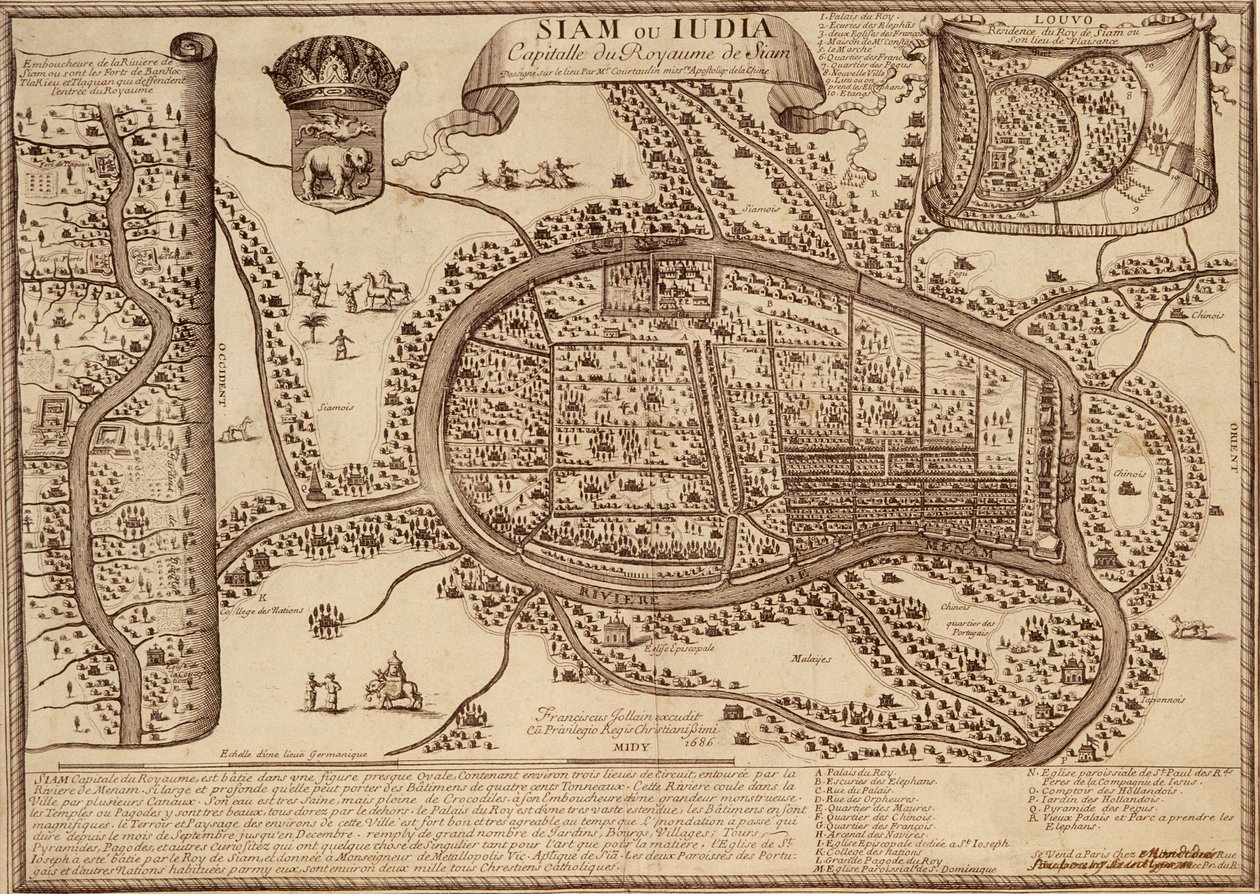 Kaart van Ayutthaya, 1686 (inkt op papier) door French School