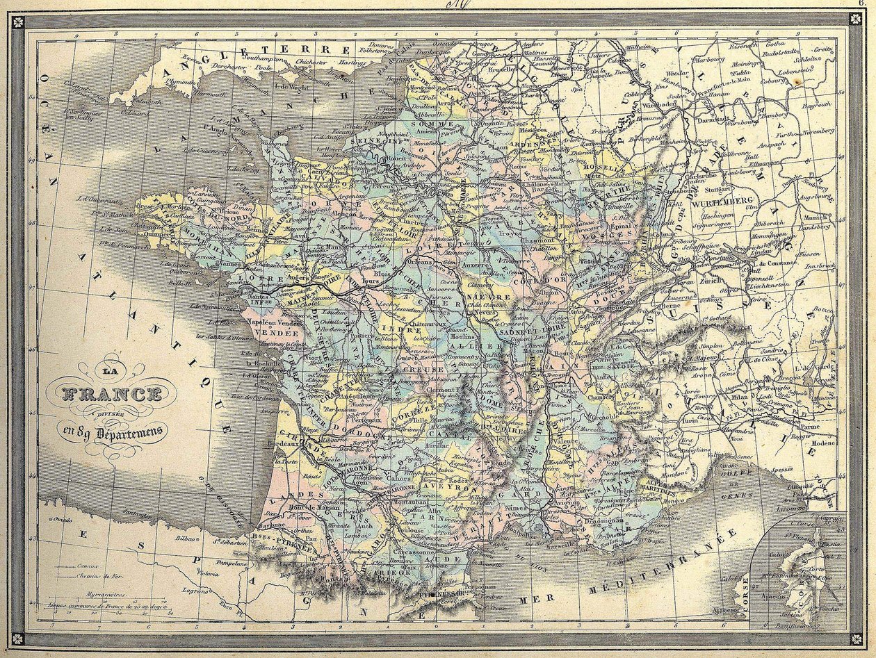 Kaart van Frankrijk - in “Atlas universel” door Vuillemin, ca. 1851 door French School
