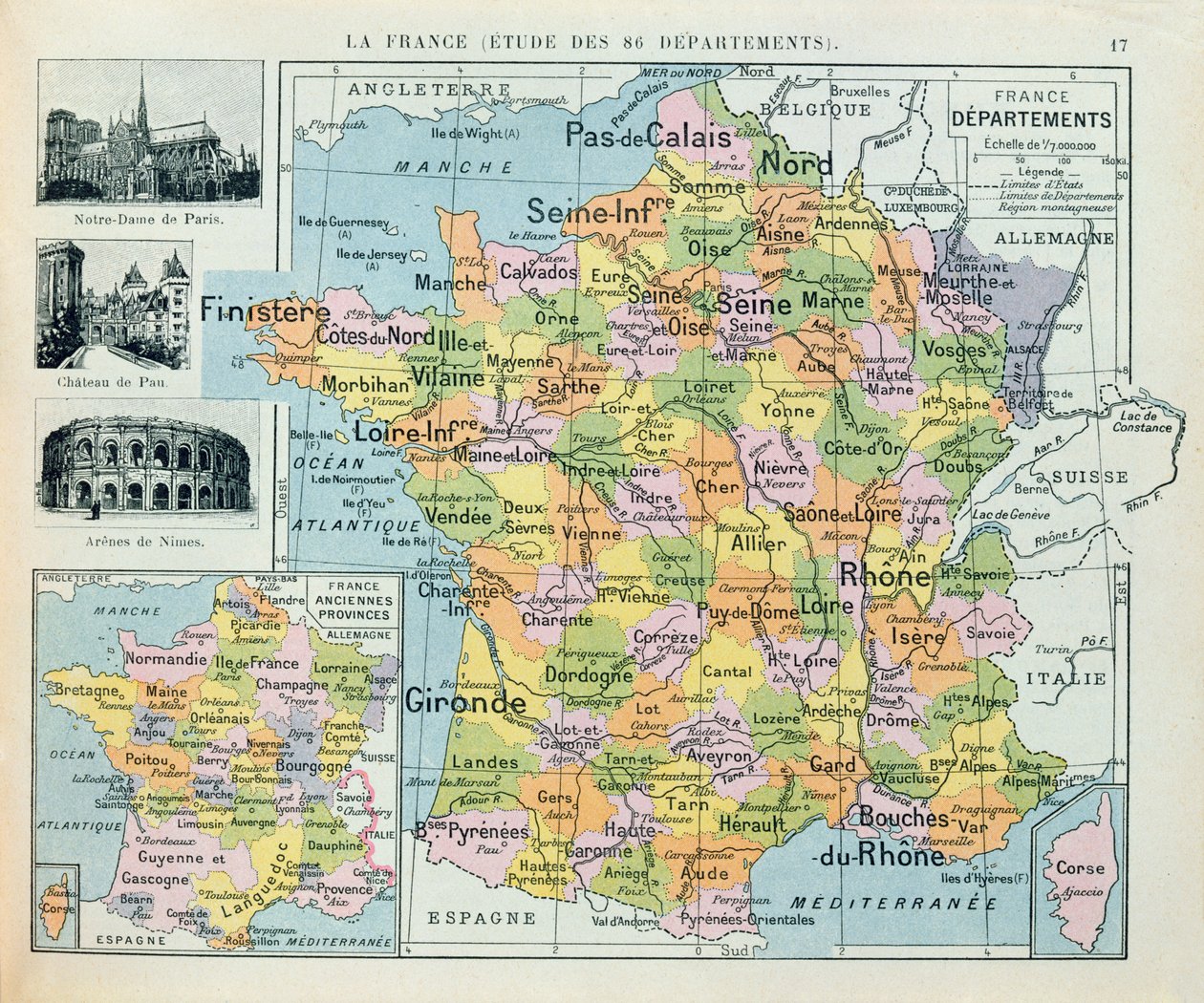 Kaart van Frankrijk, ca. 1914 door French School