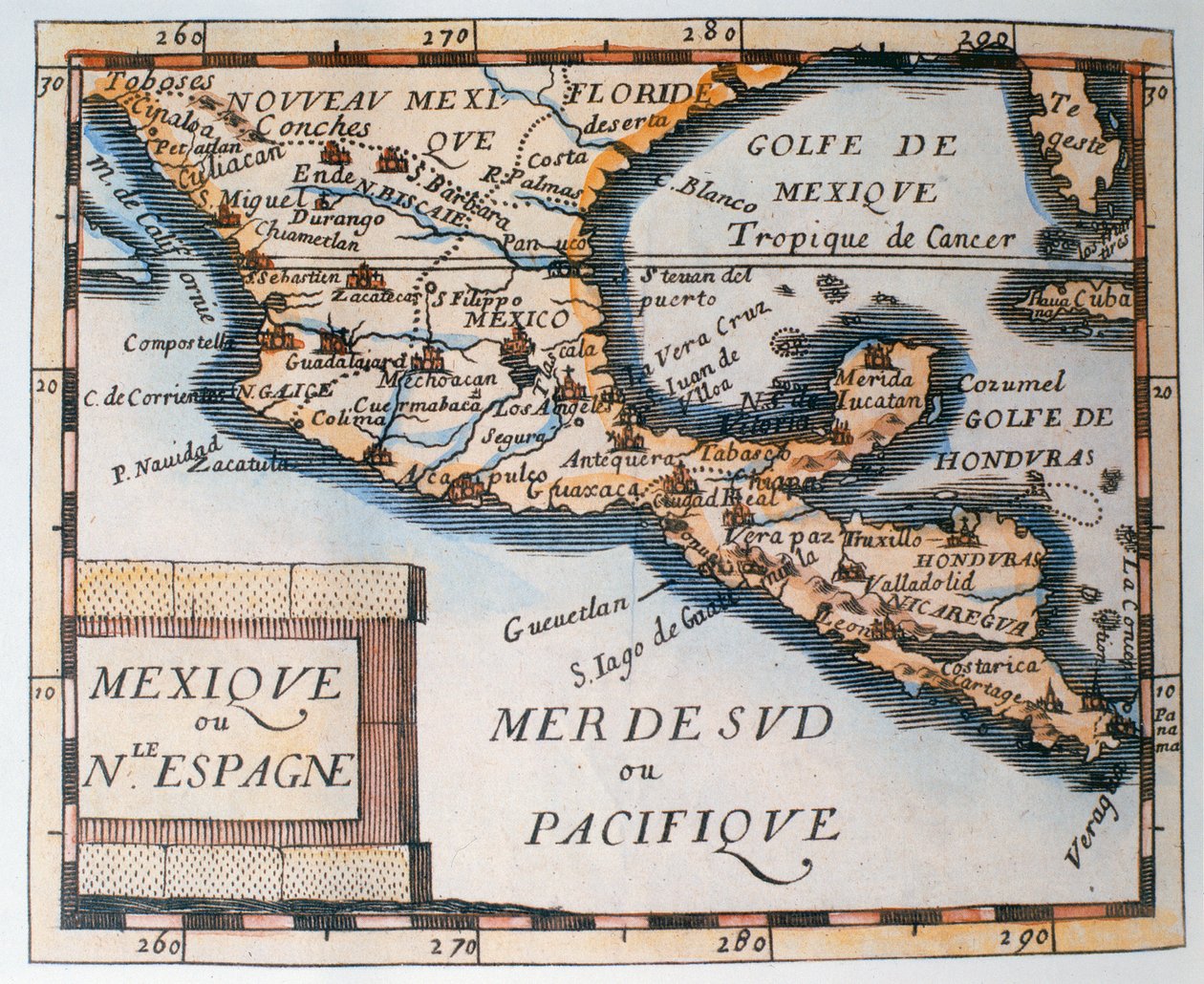 Kaart van Mexico of Nieuw-Spanje, 1625 door French School