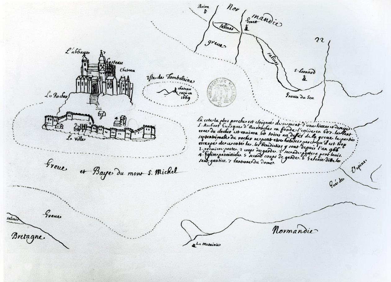 Kaart van de baai van Mont Saint-Michel (pen en inkt op papier) door French School