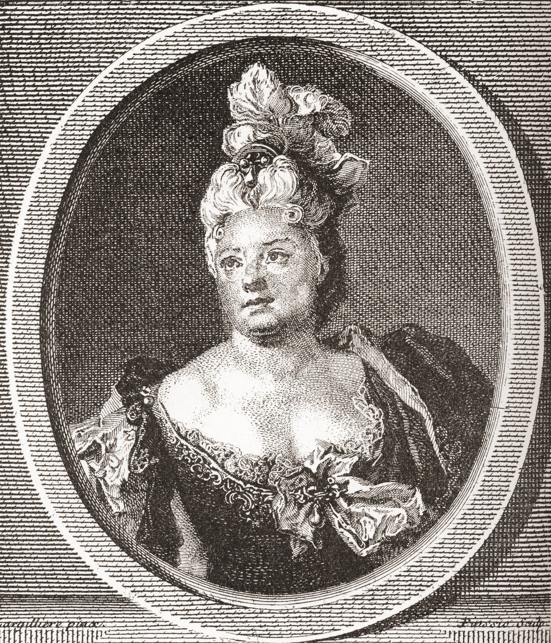 Marianne Duclos de Chateauneuf, 1664 - 1747. Franse comédienne. Uit Les Heures Libres gepubliceerd 1908. door French School