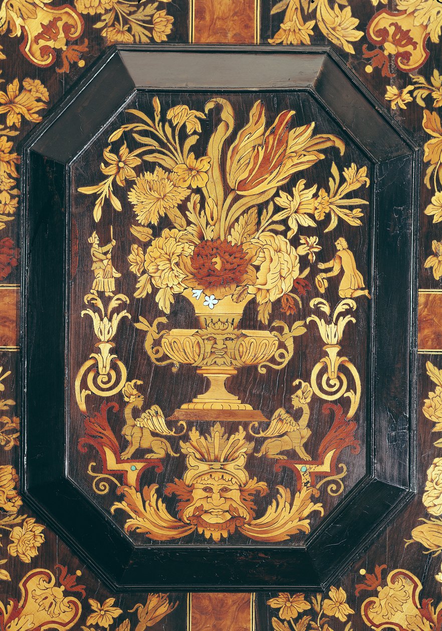 Marqueterie detail van een buffet door French School