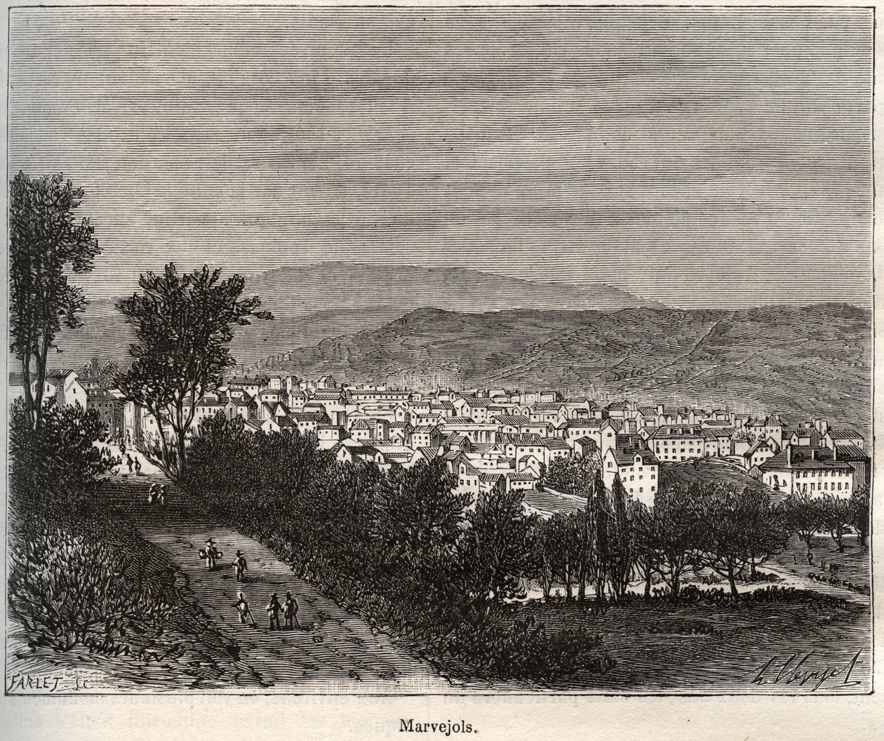 Marvejols - Lozère - Languedoc-Roussillon - gravure in 